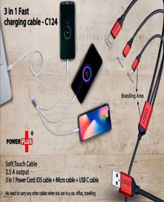3 in 1 Fast charging soft touch cable | 2.5A output (for Micro, Type C and iOS)