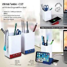 USB hub tumbler with wireless charger and Phone stand