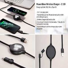 Power Glow Wireless Charger | Charging Cable (iOS, Micro, Type C) | Logo glow function