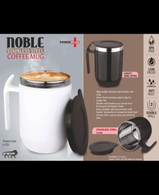 Noble: Stainless Steel Double wall Coffee mug with Pointy handle | Leak Proof | Capacity 460ml approx H229