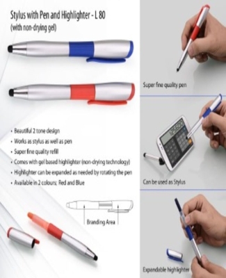 Stylus pen with non-drying Gel highlighter
