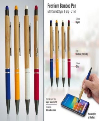 Bamboo Pen with colored stylus and grip