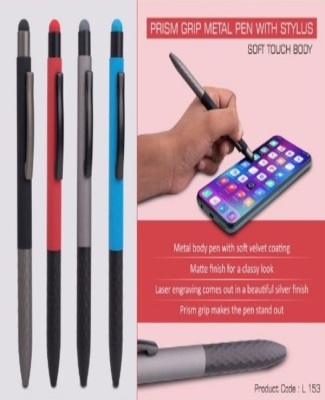 Prism Grip Metal body pen with Stylus | Soft Touch Body