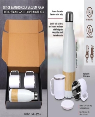 Set of Bamboo cola Vacuum Flask with 2 Stainless steel cups in Gift box