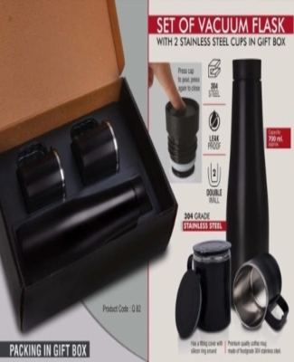 Set of Vacuum Flask with 2 Stainless steel cups in Gift box