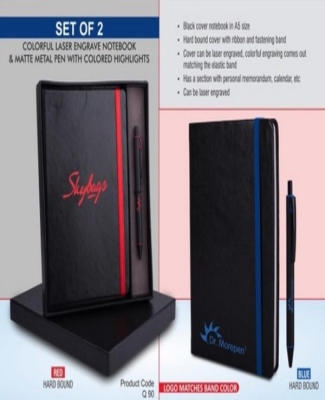 Laser Engrave Color Notebook with Metal Highlight pen Gift set in Premium box