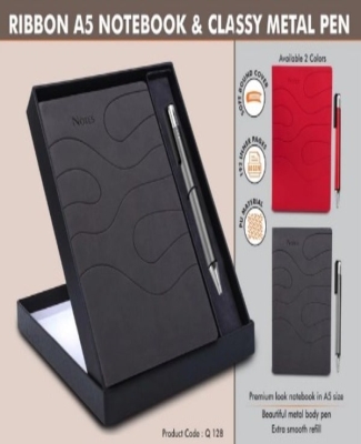 Ribbon Notebook Gift set: A5 Ribbon Notebook With Classy Metal Pen