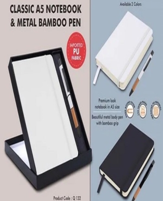 Classic Notebook Gift set: A5 Elastic Notebook With Metal Bamboo Pen