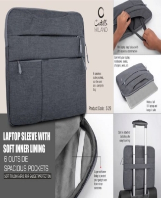 Laptop Sleeve with Soft inner lining | 6 outside spacious pockets | Soft touch fabric for gadget protection