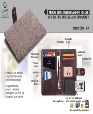 Arrow style Tweed Passport holder with Sim Card Safe Case & Sim Card Jackets