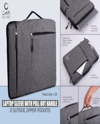 Laptop Sleeve with pull out handle | 2 outside zipper pockets
