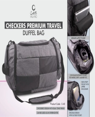 Checkers Premium Travel Duffel bag | Separate Laptop Compartment | Shoe & Utility Pockets on sides