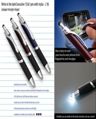 Write in the dark executive 'Click' pen with stylus (brass body) (Triangle shape)