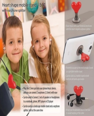 Heart shape vacuum mobile stand with earphone splitter