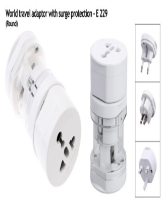 World travel adaptor with surge protection (round)