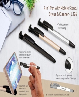 4 in 1 pen with mobile stand, stylus and cleaner