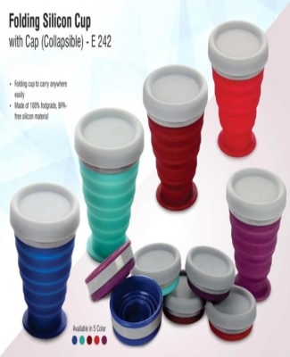 Folding silicon cup with cap (collapsible)