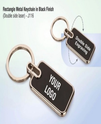 Rectangle metal keychain in Black finish (Double side laser)
