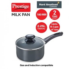 Hard Anodised Plus Milk Pan - 180mm with Glass Lid