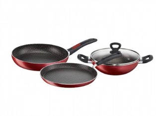 SET (SET KTF -KADHAI 24, TAWA 26, FRY PAN 24, LID RIO RED SIMPLY CHEF)