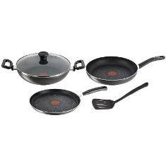 SET TFK -TAWA 26, FRYPAN 24, KADAI 24, LID, SPATULA GREYISH BLACK DELICIA