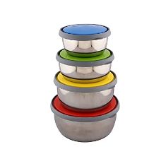 STEEL BOWL WITH PLASTIC LID 4 PCS SET