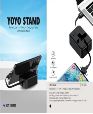 3-in-1 Charging Retracting Data Cable + Mobile Stand Yoyo Stand