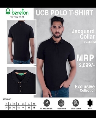 UCB Polo T-Shirt Jaquard Collar 100% Cotton: Black