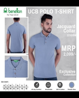 UCB Polo T-Shirt Jaquard Collar 100% Cotton: Powder Blue