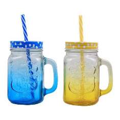 MASON JAR SET OF 2- YELLOW+BLUE