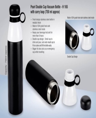 Pearl Double cap Vacuum bottle in metallic finish with carry loop (750 ml approx)