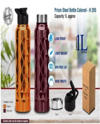 Prism steel single wall bottle Colored | Capacity 1L approx