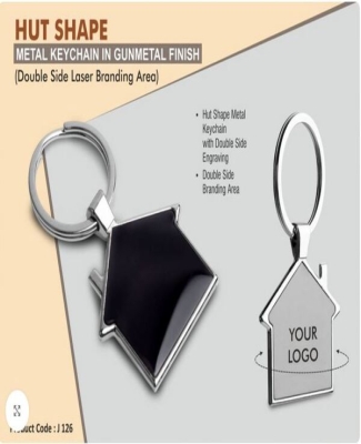 Hut shape metal keychain in Black finish (Double side laser)